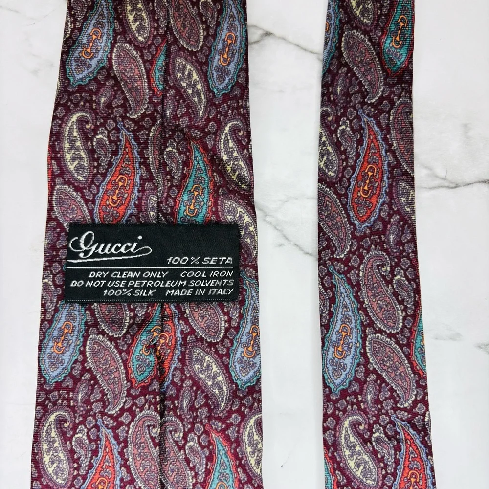 Vintage Gucci Horsebit Jacquard Paisley Design Men’s‎ Silk Tie